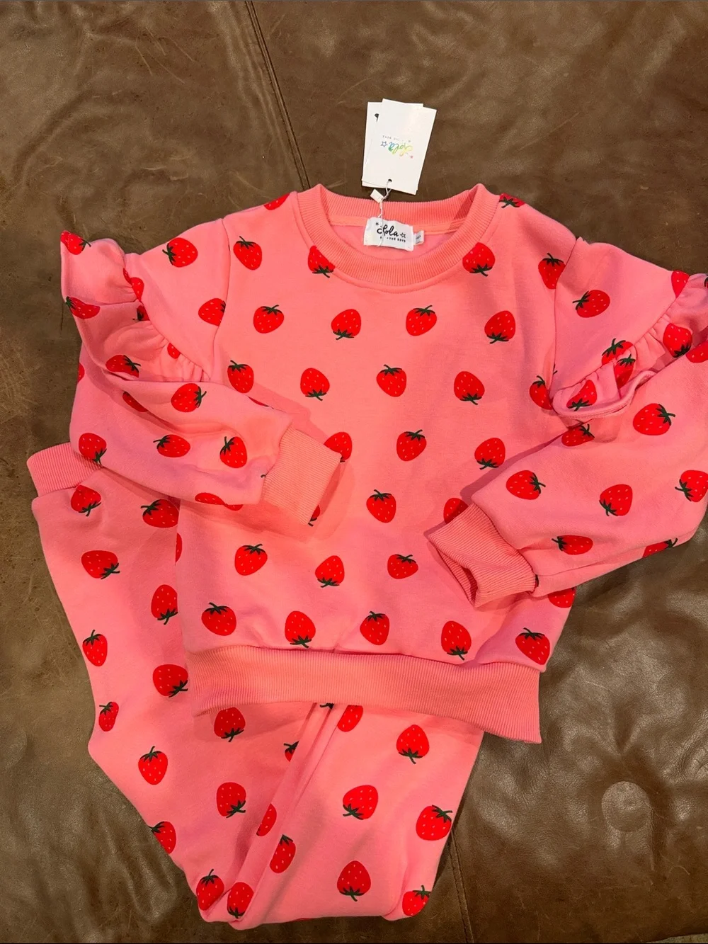Lola and the Boys Girls Pink Strawberry Sweatshirt & Jogger Set